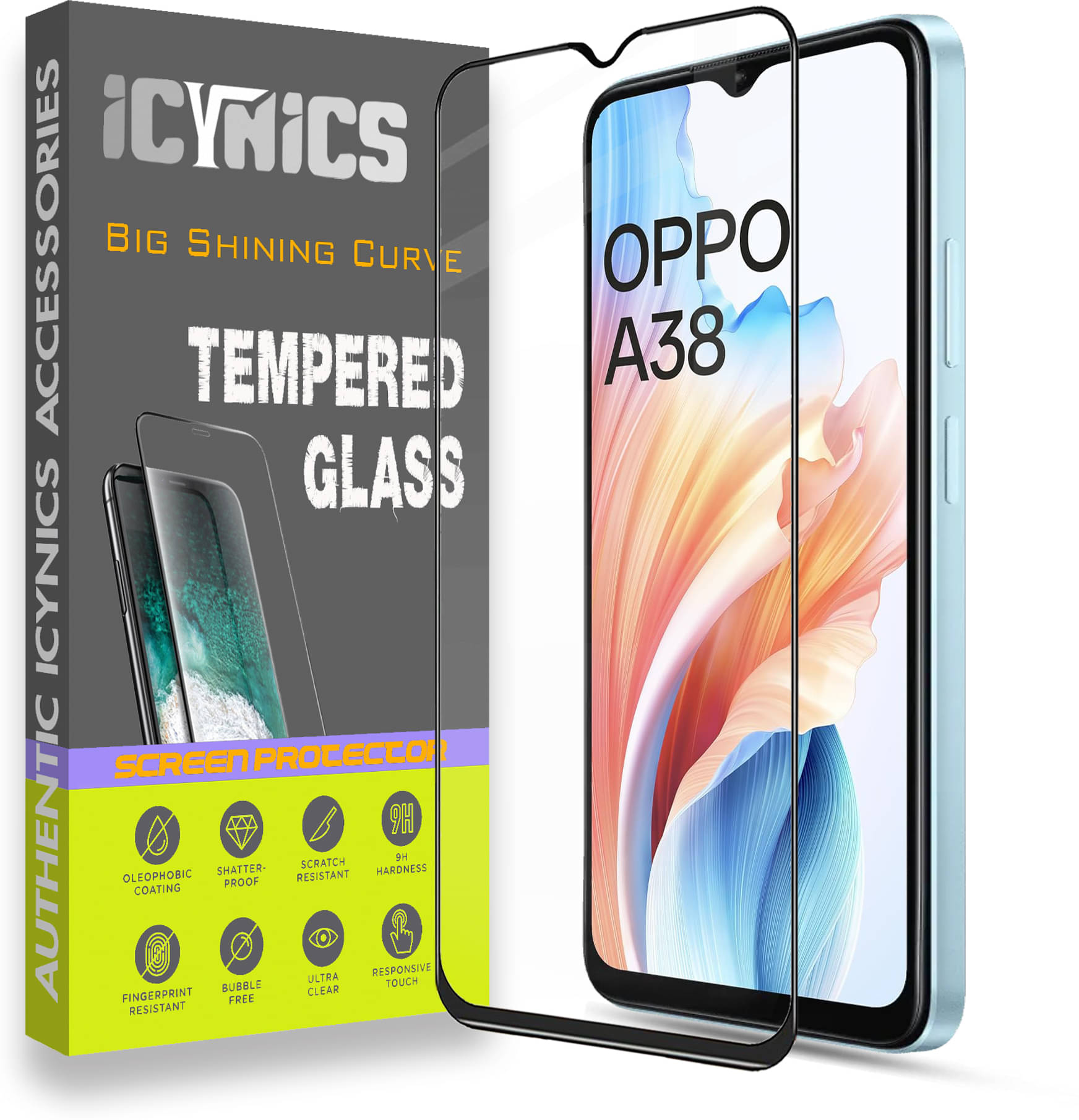     			Icynics Tempered Glass Compatible For Oppo A38 ( Pack of 1 )