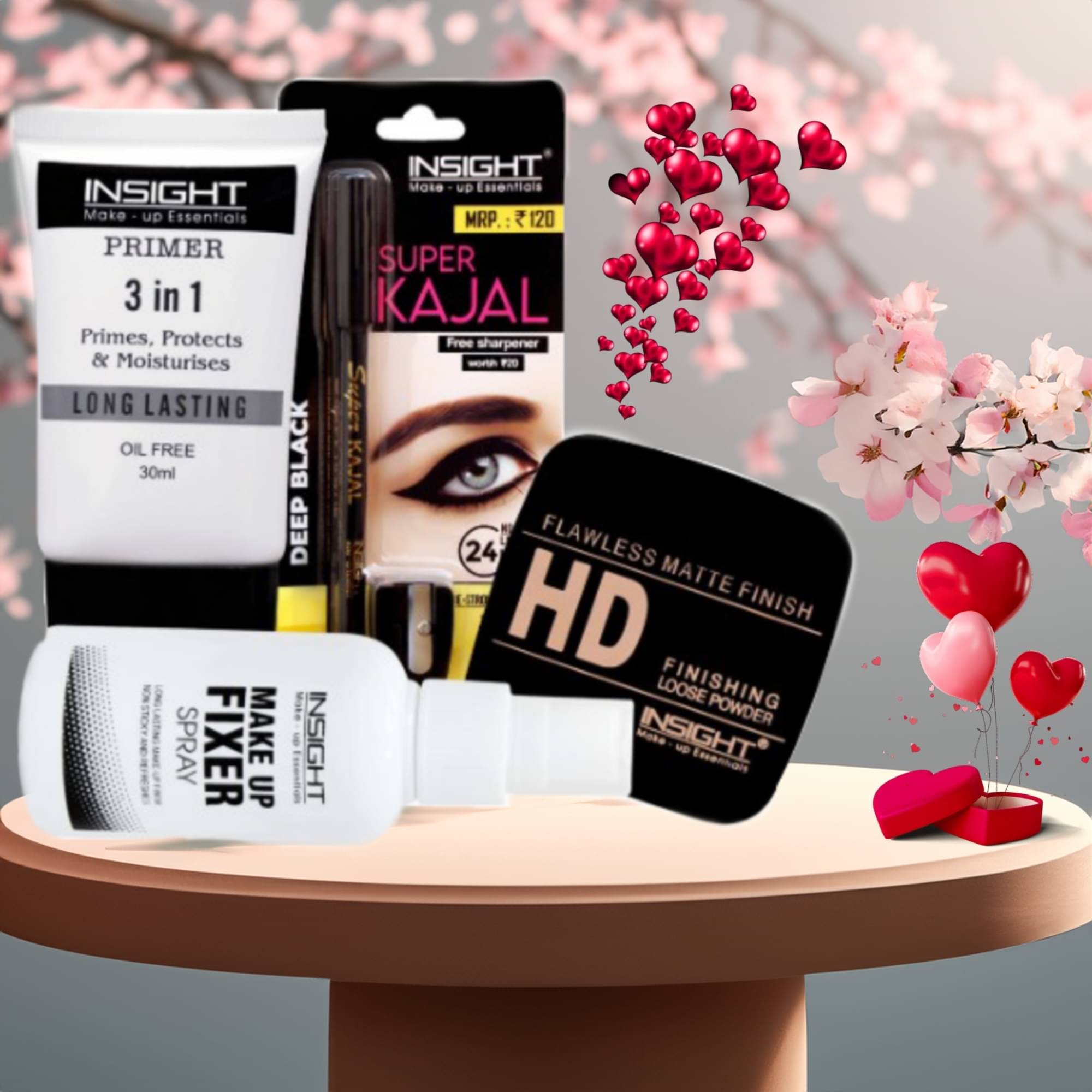Insight Makeup Kit Primer Loose Powder Makeup Fixer With Intense Kajal (Pack of 4) Insight Makeup Kit Primer Loose Powder Makeup Fixer With Intense Kajal (Pack of 4)
