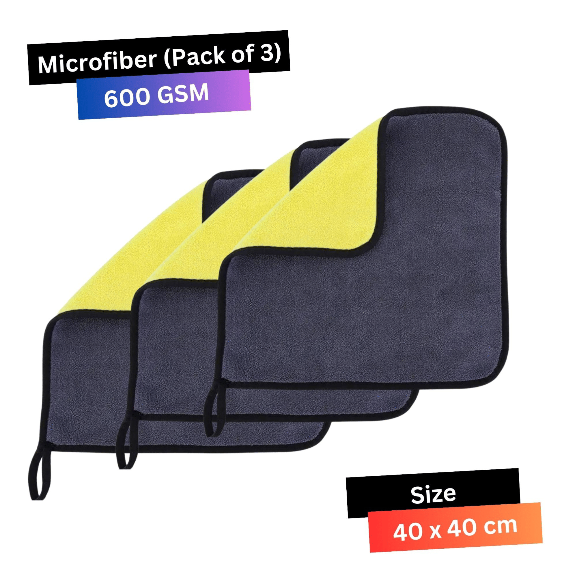 KLEANSHINE Yellow 600 GSM Microfiber Cloth For Automobile ( Pack of 3 )