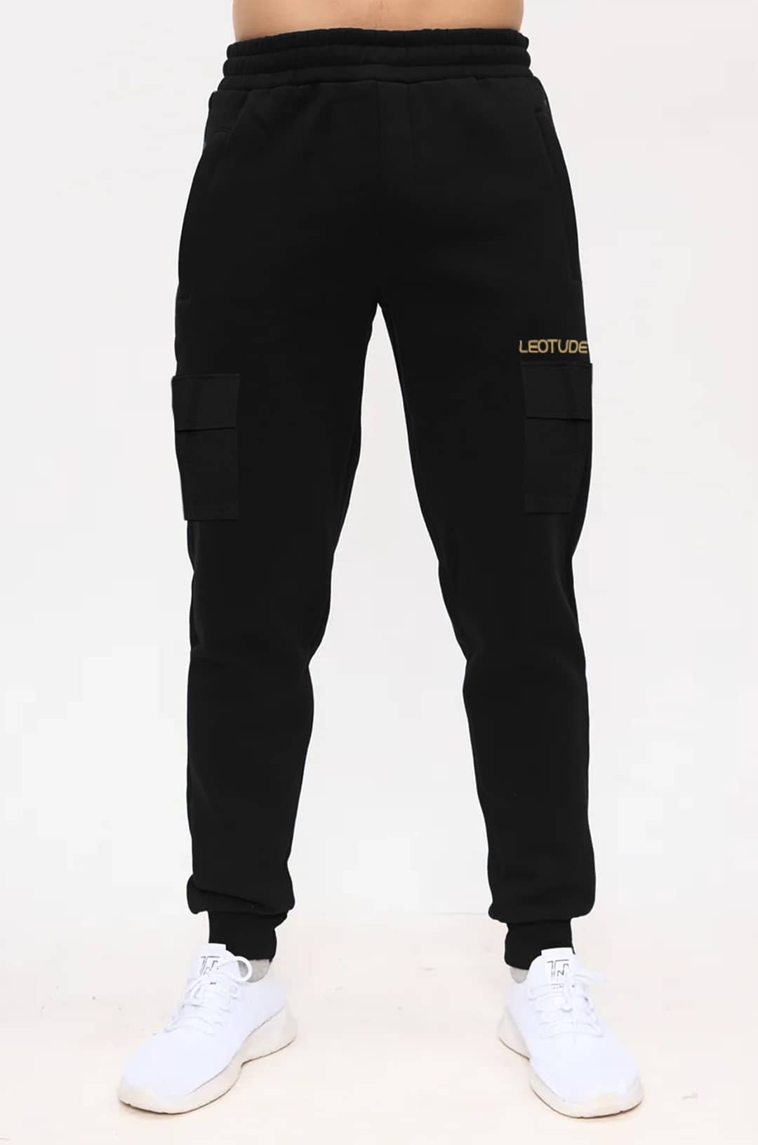 Leotude Black Cotton Blend Men's Joggers ( Pack of 1 ) - Track Pants | Buy online on ZillyBuy