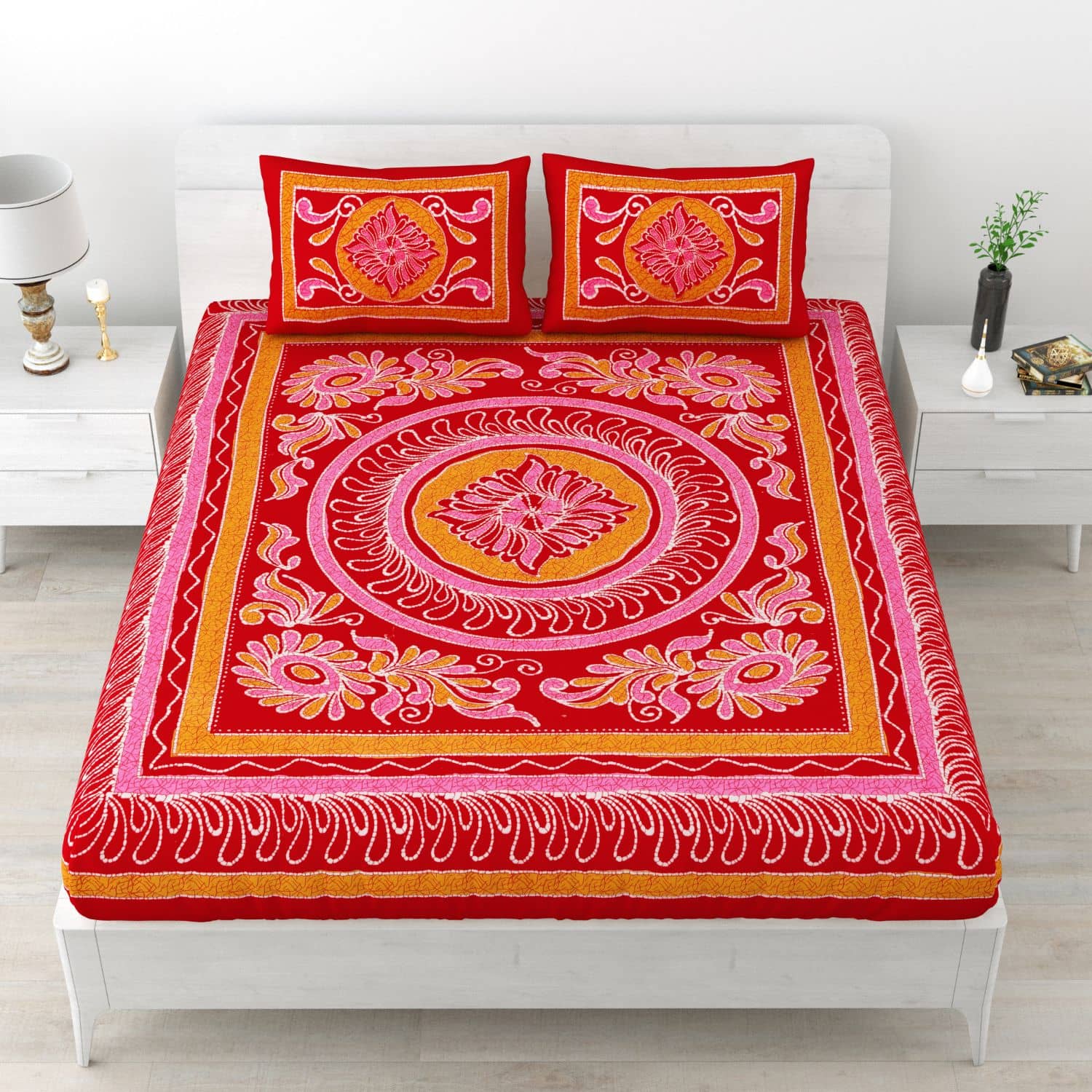 Majestic Cotton 1 Double Bedsheet with 2 Pillow Covers ( Red )