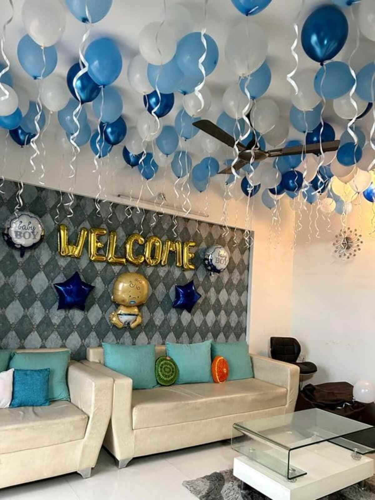     			PartyBooms Welcome Gold Foil, 1 Boy Foil Decoration, 2 Blue Stars Foil, 2 Baby Boy Foil Balloon , 15 White, 15 Blue, 15 SkyBlue Pastel Balloons Pack of 51