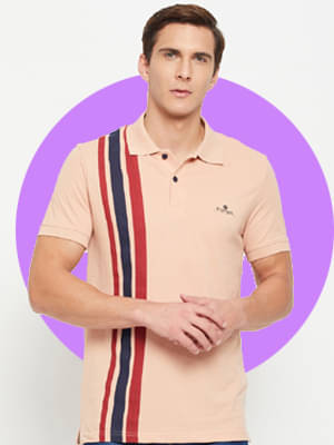     			Promount Pack of 1 Cotton Blend Regular Fit Colorblock Half Sleeves Men's Polo T Shirt ( Peach )