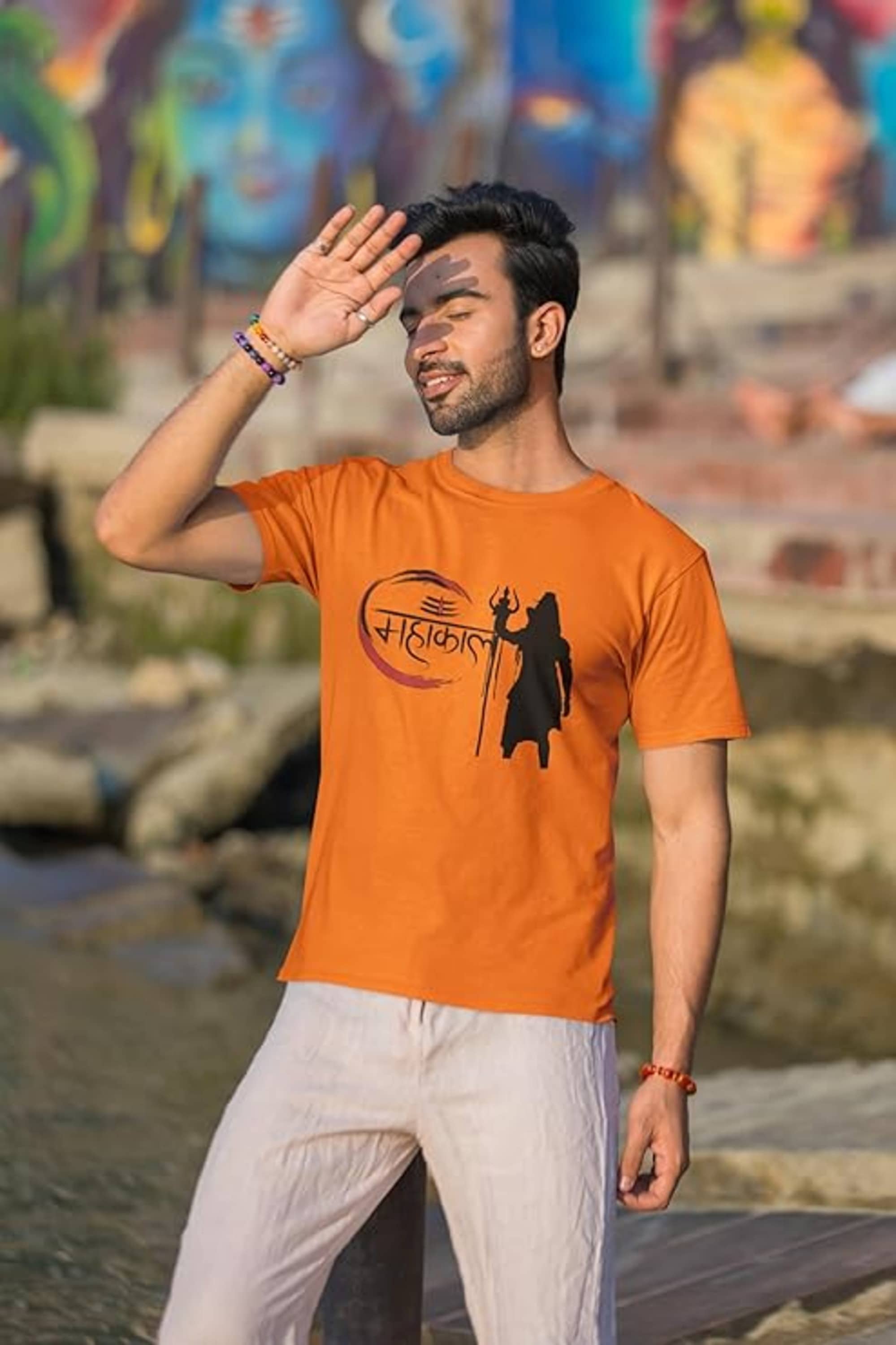 TREND SKY Polyester Regular Fit Printed Half Sleeves Men's Round T-Shirt - Orange ( Pack of 1 )
