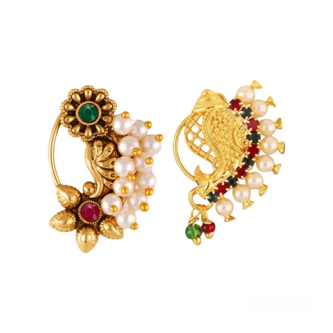 Vivastri"s Premium & Unique Pearl Beaded White Moti Studded Gold Plated Alloy Colourfull Nosepin For Women & Girls-VIVA1180-1214NTH-PRESS-MULTI     			Vivastri"s Premium & Unique Pearl Beaded White Moti Studded Gold Plated Alloy Colourfull Nosepin For Women & Girls-VIVA1180-1214NTH-PRESS-MULTI