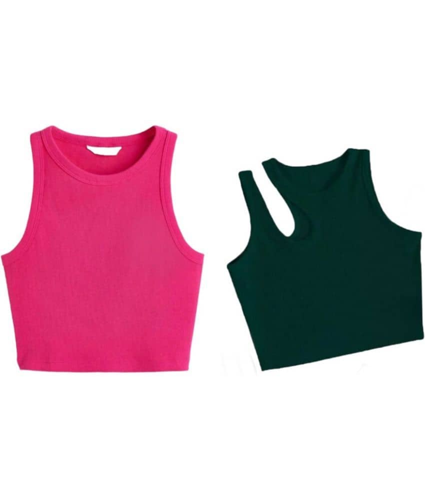 holdvalley Women's Cotton Blend Crop Top ( Green )
