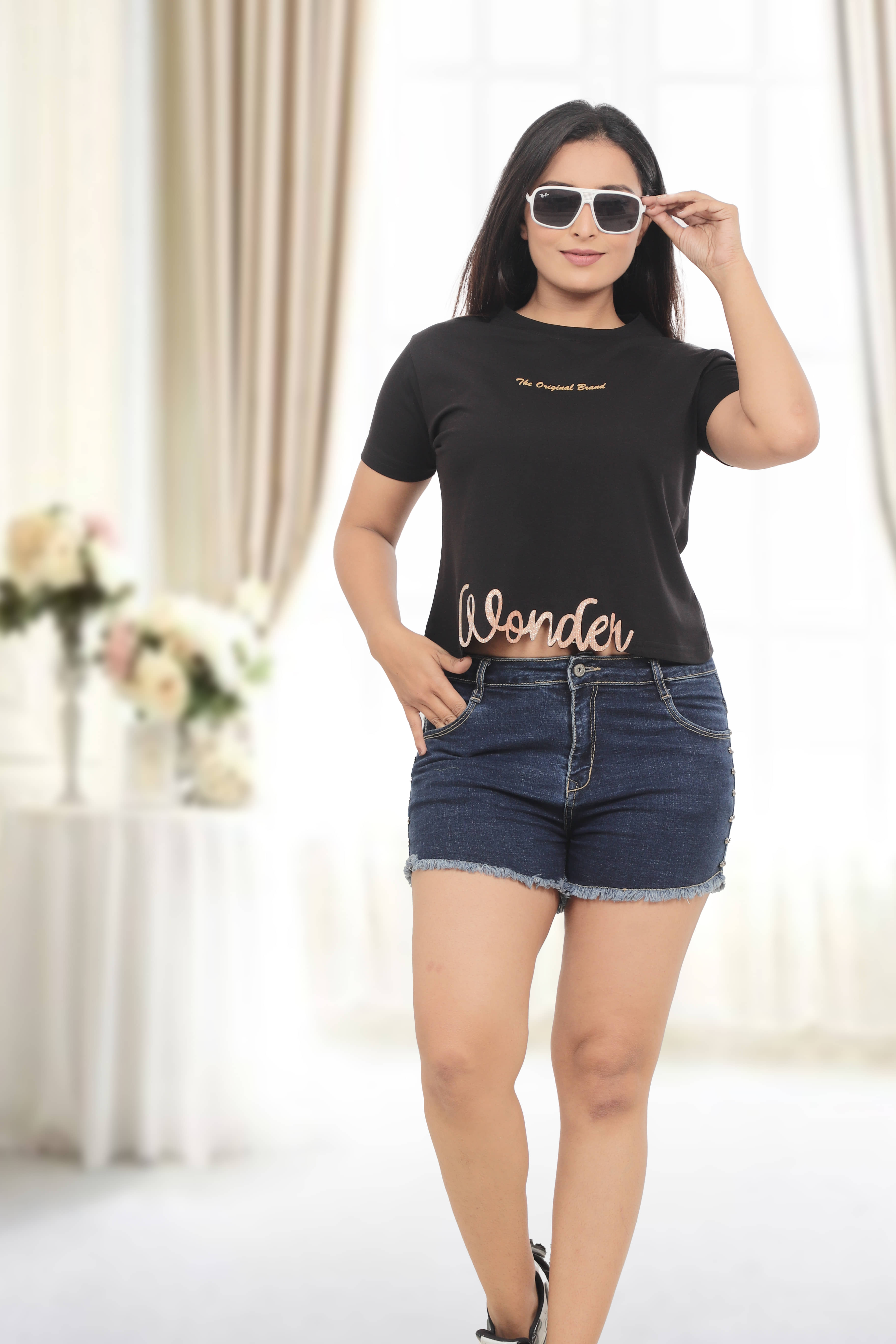 just love Women's Cotton Blend Crop Top ( Black )
