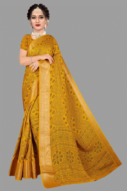     			mahalaxmi fab Silk Blend Applique Saree With Unstitched Blouse Piece ( Mustard )