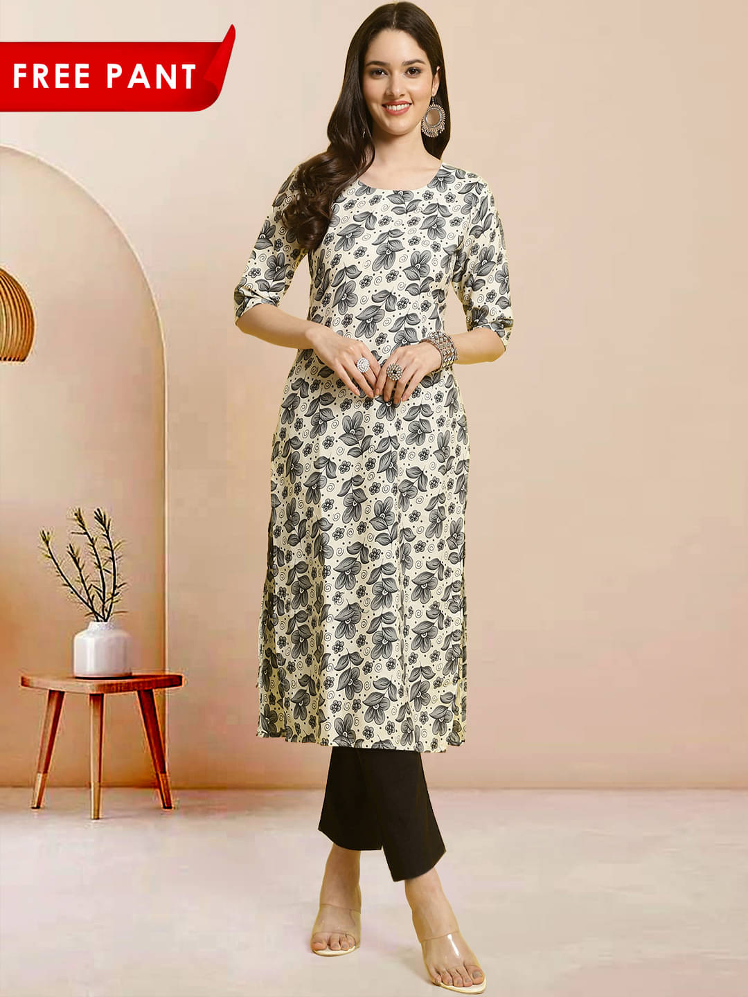 1 Stop Fashion Pack of 1 Crepe Printed Straight Women's Kurti - ( Grey )     			1 Stop Fashion Pack of 1 Crepe Printed Straight Women's Kurti - ( Grey )