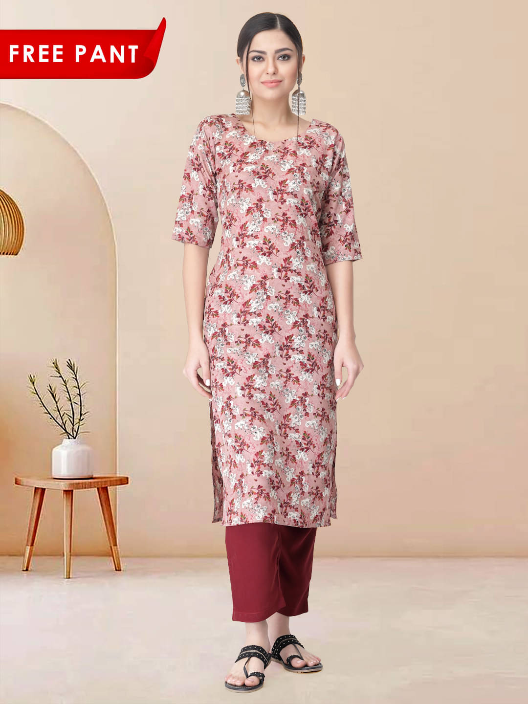 1 Stop Fashion Pack of 1 Crepe Printed Straight Women's Kurti - ( Peach ) 1 Stop Fashion Pack of 1 Crepe Printed Straight Women's Kurti - ( Peach )