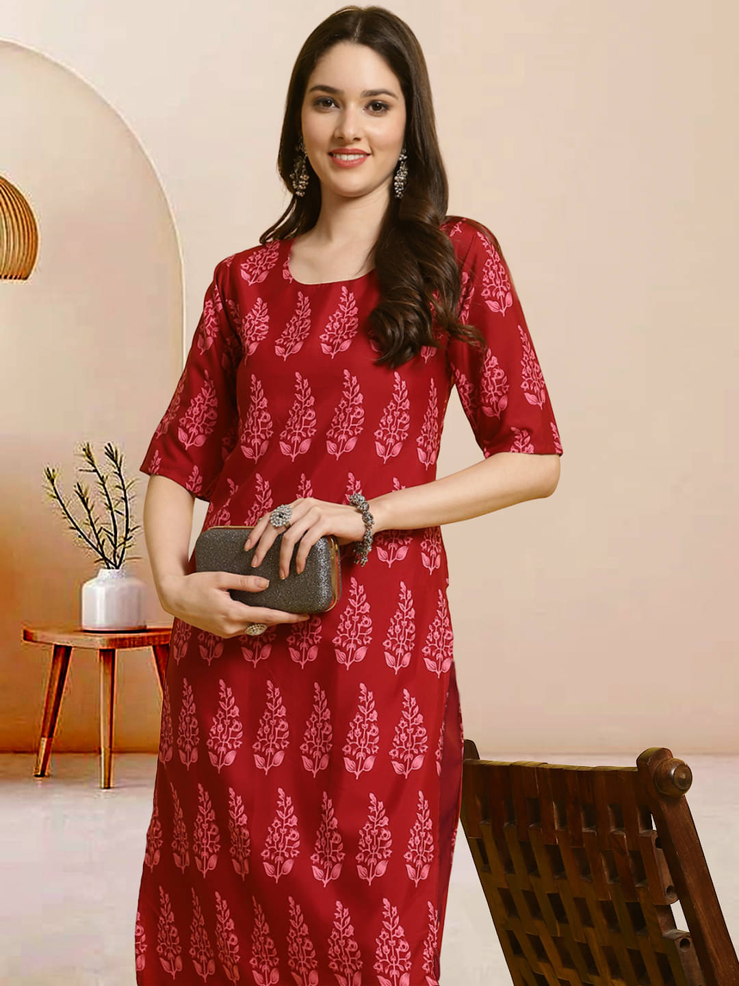 1 Stop Fashion Pack of 1 Crepe Printed Straight Women's Kurti - ( Red ) 1 Stop Fashion Pack of 1 Crepe Printed Straight Women's Kurti - ( Red )