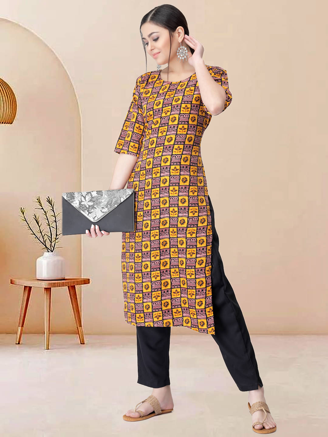     			1 Stop Fashion Pack of 1 Crepe Printed Straight Women's Kurti - ( Yellow )