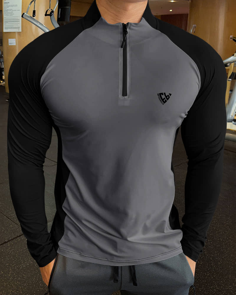 Eyebogler Polyester Regular Fit Colorblock Full Sleeves Men's High Neck T-Shirt - Black ( Pack of 1 )