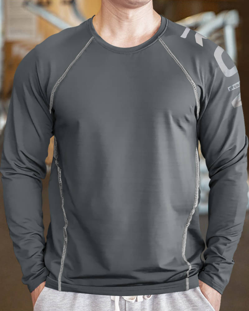     			Eyebogler Polyester Regular Fit Printed Full Sleeves Men's Round T-Shirt - Grey ( Pack of 1 )