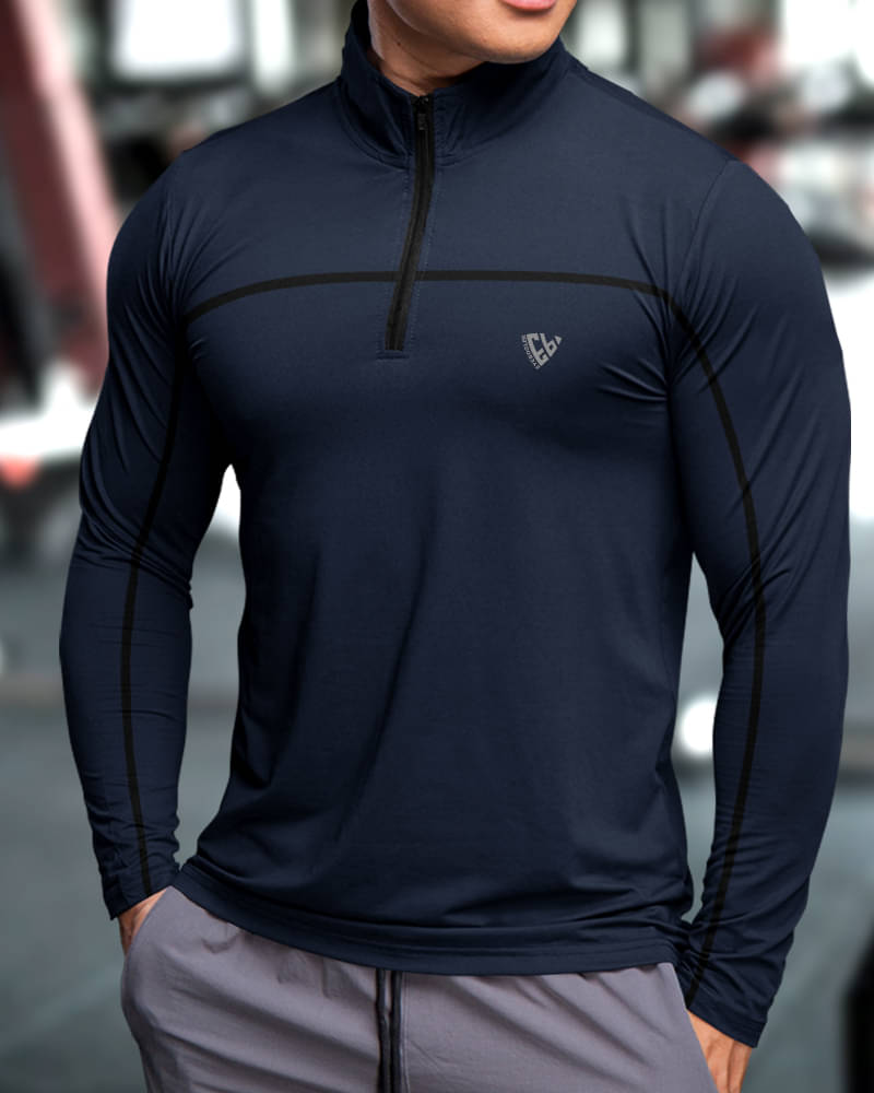     			Eyebogler Polyester Regular Fit Solid Full Sleeves Men's High Neck T-Shirt - Navy ( Pack of 1 )