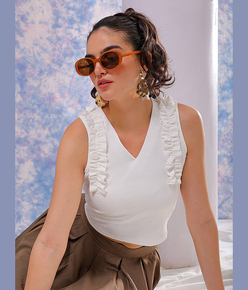 Freehand Women's Polyester Crop Top ( White )