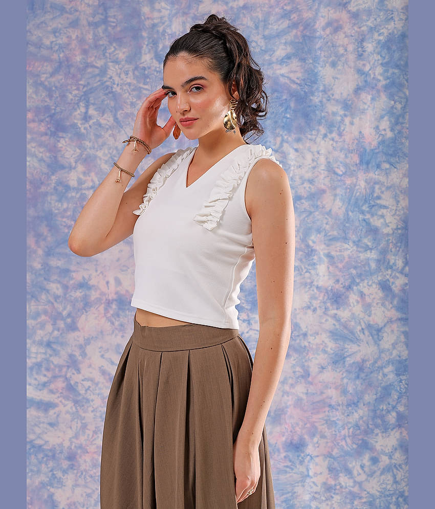 Freehand Women's Polyester Crop Top ( White )