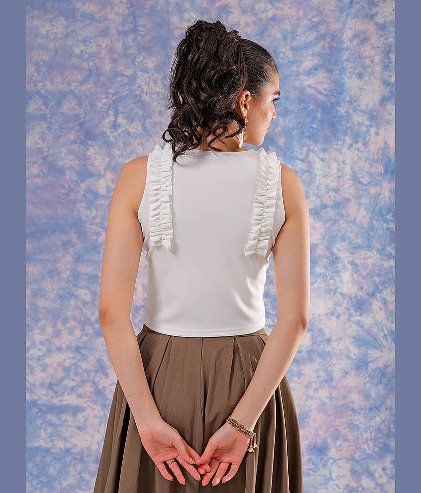 Freehand Women's Polyester Crop Top ( White )