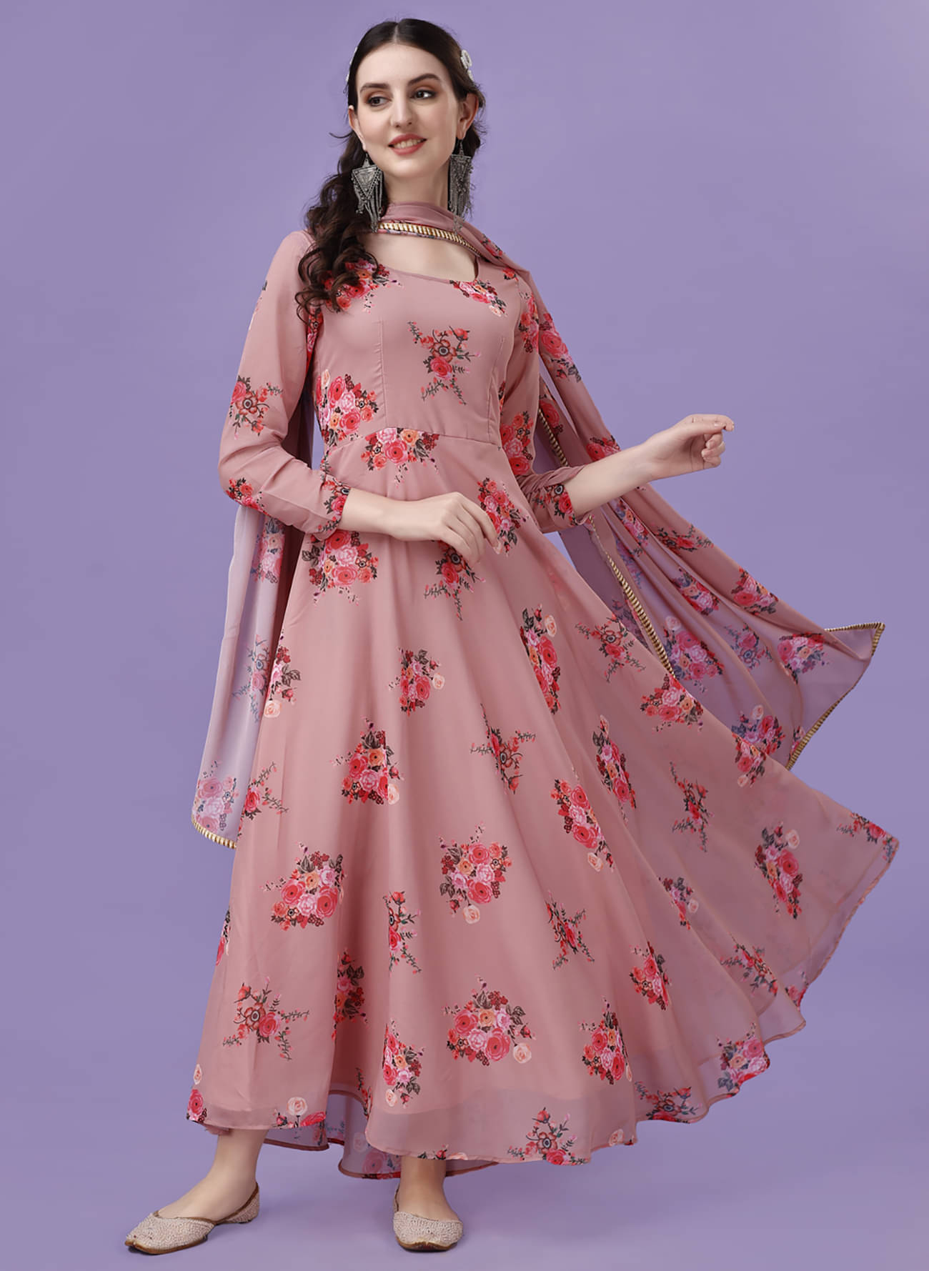     			Trijal Fab Beige Anarkali Georgette Women's Stitched Ethnic Gown ( Pack of 1 )