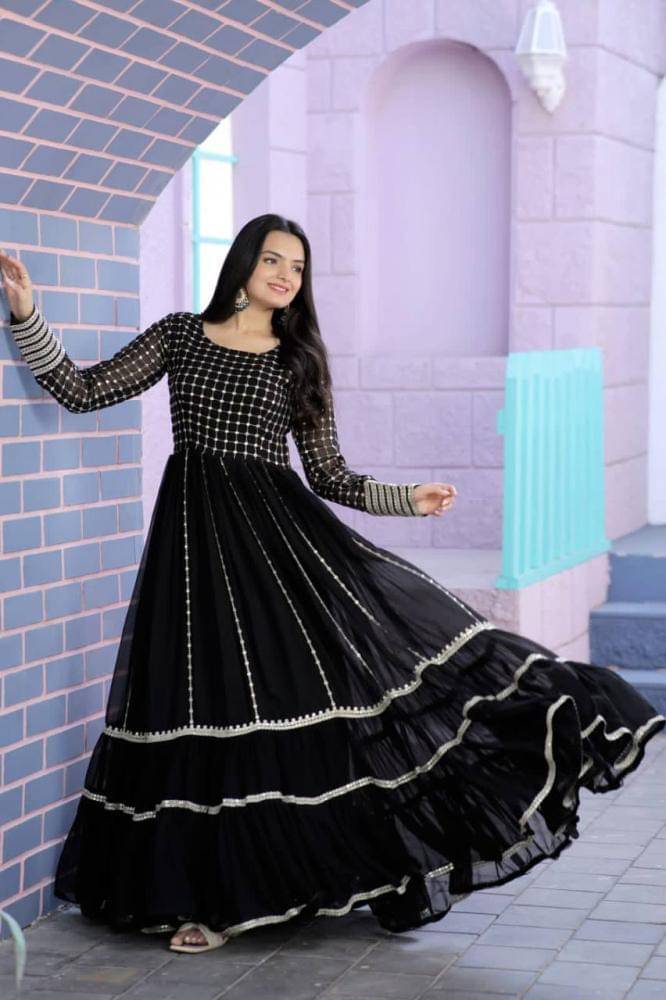     			Trijal Fab Black Anarkali Georgette Women's Stitched Ethnic Gown ( Pack of 1 )
