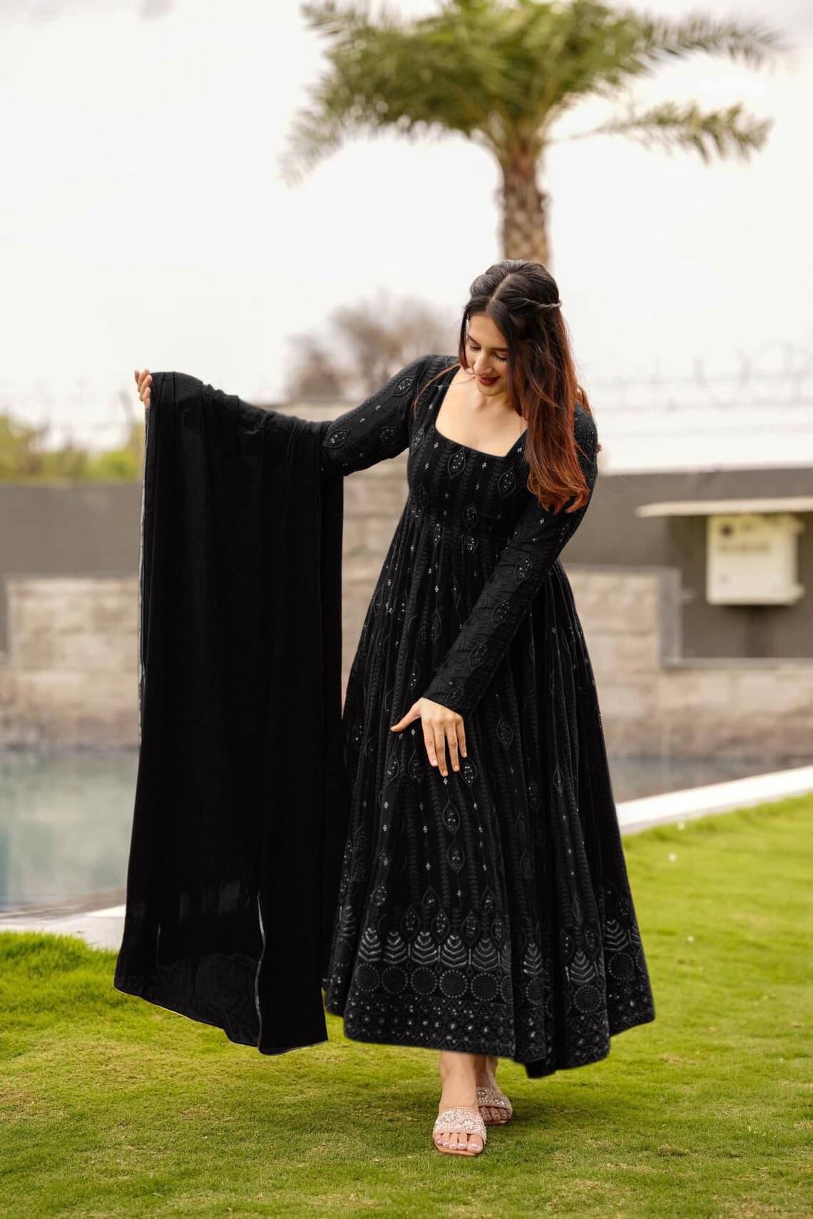     			Trijal Fab Black Anarkali Georgette Women's Stitched Ethnic Gown ( Pack of 1 )
