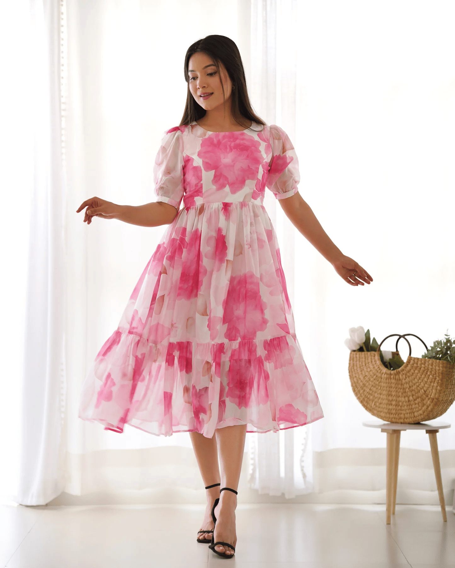 Trijal Fab Women Crepe Printed Fit & Flare Dress ( Pink ) Trijal Fab Women Crepe Printed Fit & Flare Dress ( Pink )