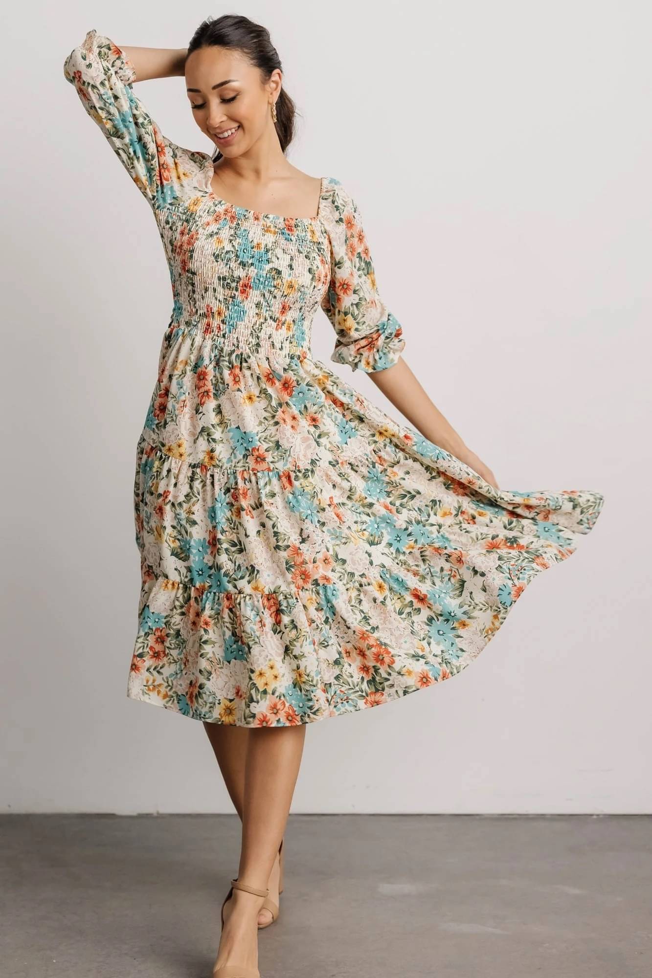 Trijal Fab Crepe Printed Midi Women's Fit & Flare Dress - Multi Color ( Pack of 1 ) Trijal Fab Crepe Printed Midi Women's Fit & Flare Dress - Multi Color ( Pack of 1 )
