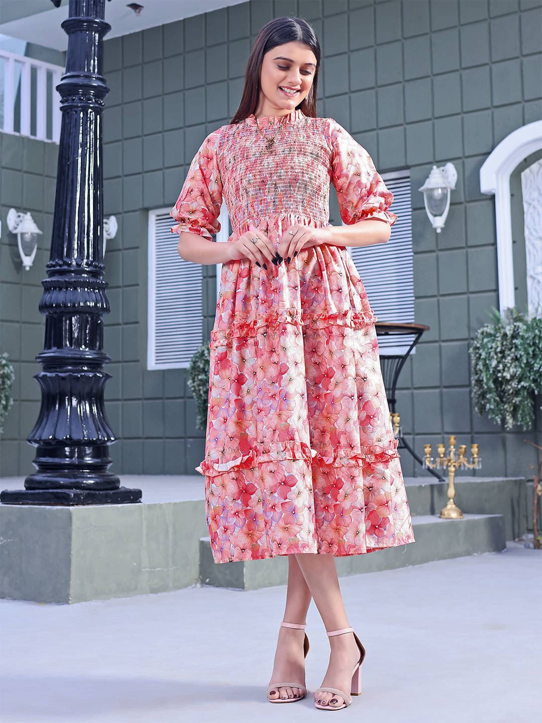 Trijal Fab Women Crepe Printed Fit & Flare Dress ( Pink ) Trijal Fab Women Crepe Printed Fit & Flare Dress ( Pink )