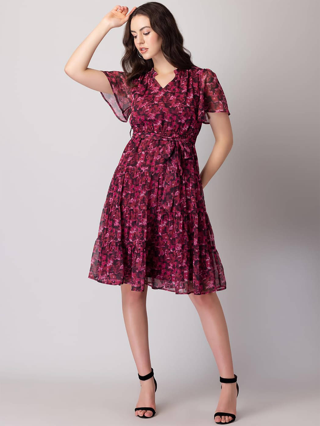     			Trijal Fab Georgette Printed Midi Women's Fit & Flare Dress - Red ( Pack of 1 )