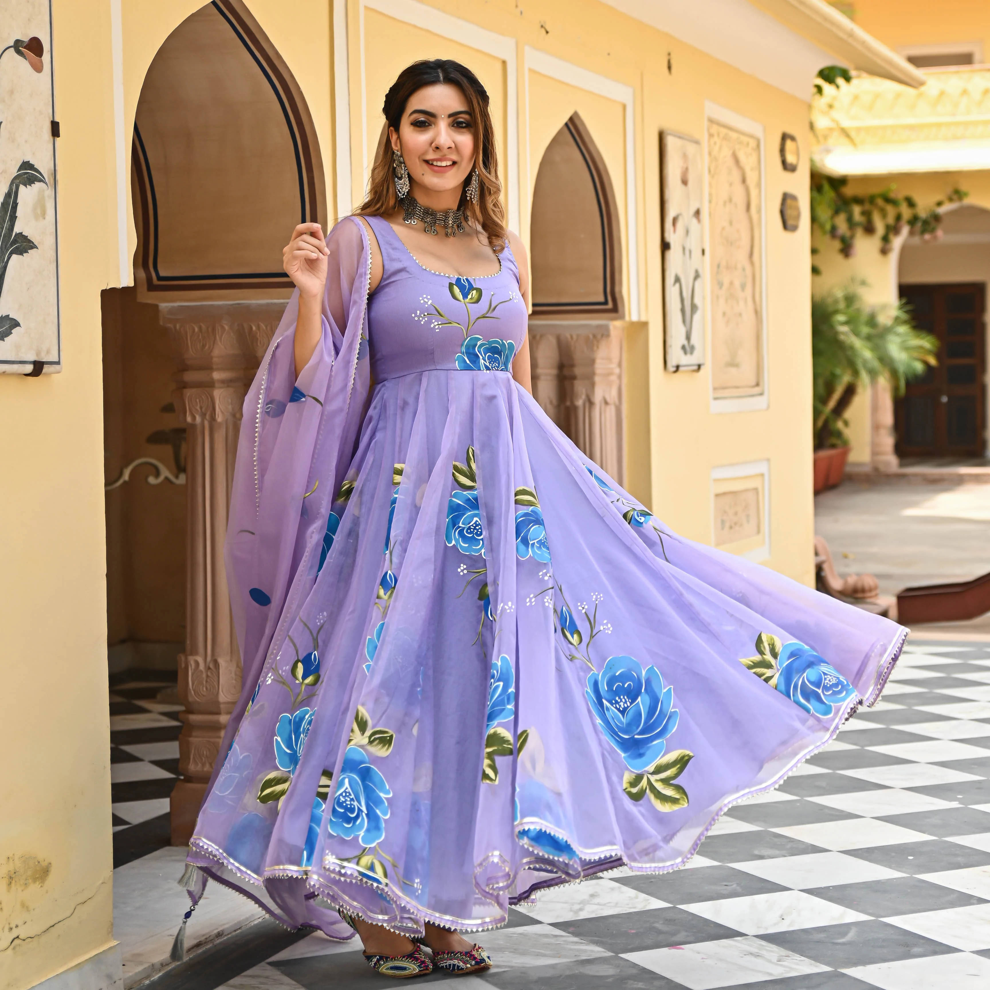 Trijal Fab Lavender Anarkali Georgette Women's Stitched Ethnic Gown ( Pack of 1 ) Trijal Fab Lavender Anarkali Georgette Women's Stitched Ethnic Gown ( Pack of 1 )