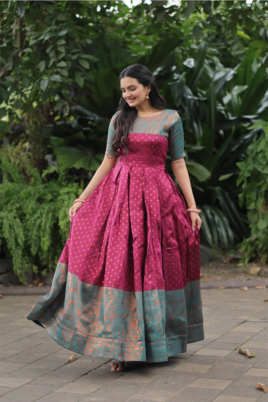 Trijal Fab Pink Anarkali Jacquard Women's Stitched Ethnic Gown ( Pack of 1 ) Trijal Fab Pink Anarkali Jacquard Women's Stitched Ethnic Gown ( Pack of 1 )