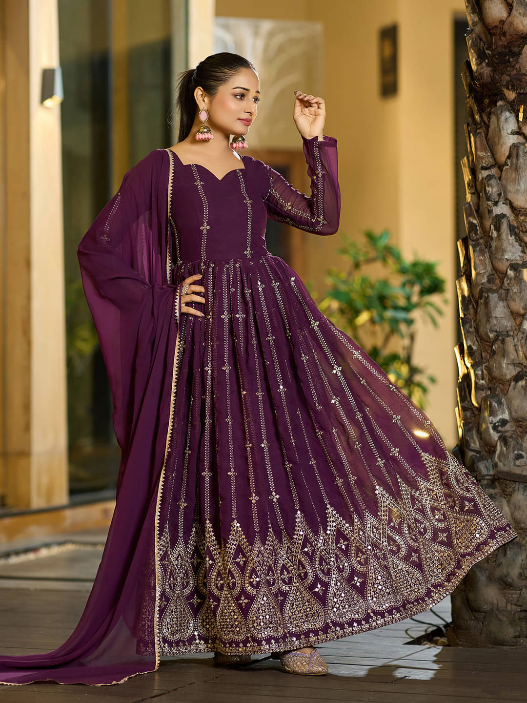 Trijal Fab Purple Anarkali Georgette Women's Stitched Ethnic Gown ( Pack of 1 ) Trijal Fab Purple Anarkali Georgette Women's Stitched Ethnic Gown ( Pack of 1 )