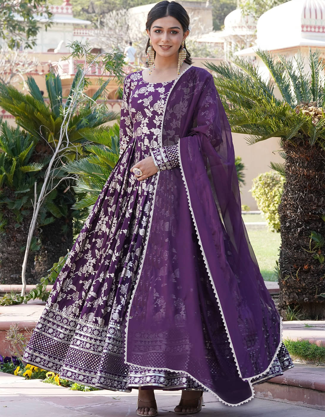 Trijal Fab Purple Anarkali Jacquard Women's Stitched Ethnic Gown ( Pack of 1 ) Trijal Fab Purple Anarkali Jacquard Women's Stitched Ethnic Gown ( Pack of 1 )