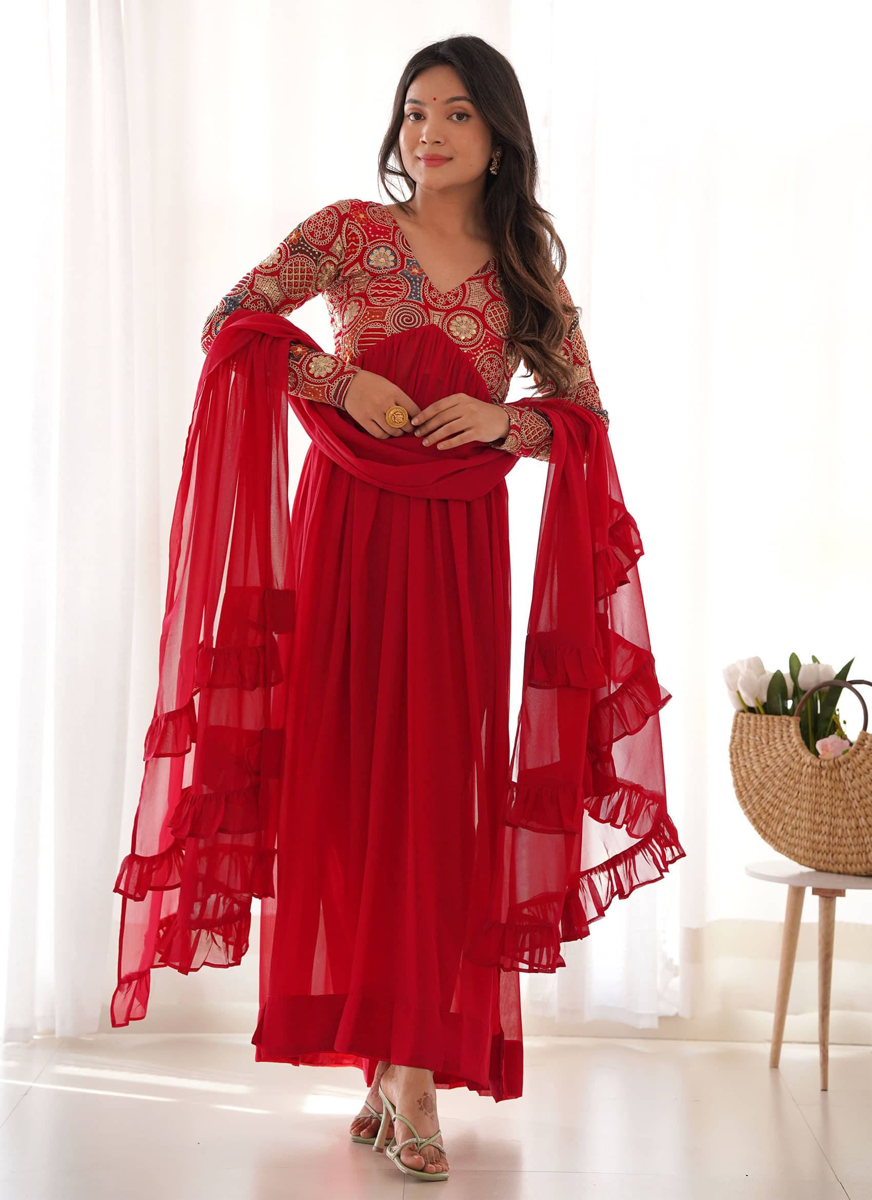 Trijal Fab Red Anarkali Georgette Women's Stitched Ethnic Gown ( Pack of 1 ) Trijal Fab Red Anarkali Georgette Women's Stitched Ethnic Gown ( Pack of 1 )