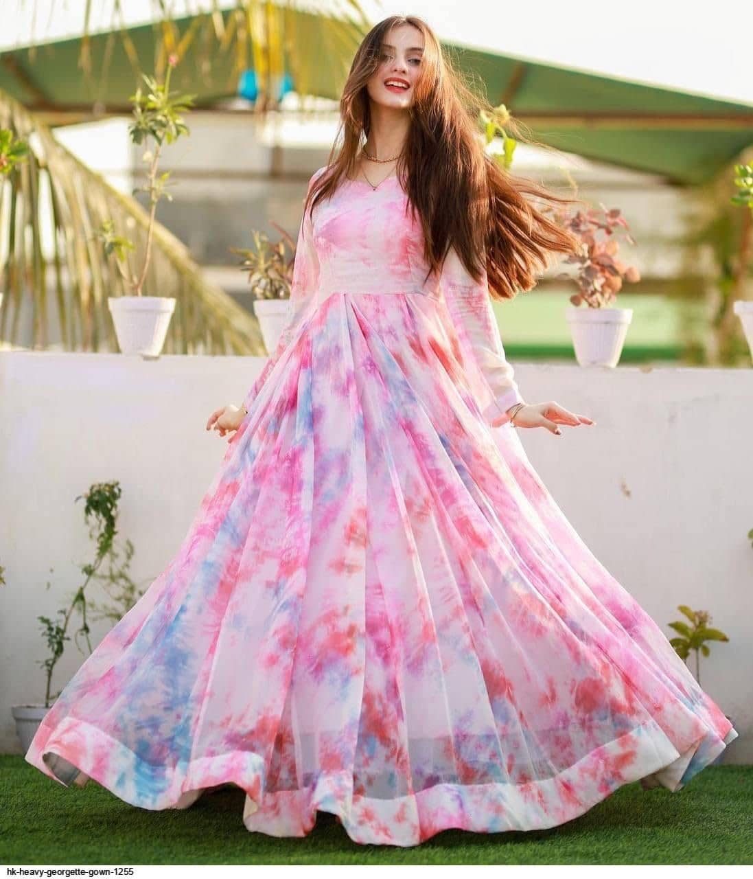 Trijal Fab White Anarkali Georgette Women's Stitched Ethnic Gown ( Pack of 1 ) - Unstitched Fabrics | Buy online on ZillyBuy