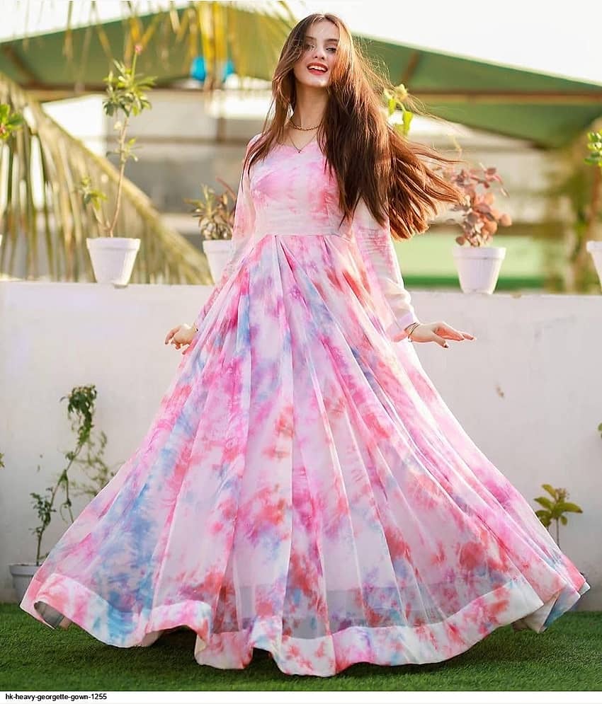 Trijal Fab White Anarkali Georgette Women's Stitched Ethnic Gown ( Pack of 1 ) - Unstitched Fabrics | Buy online on ZillyBuy