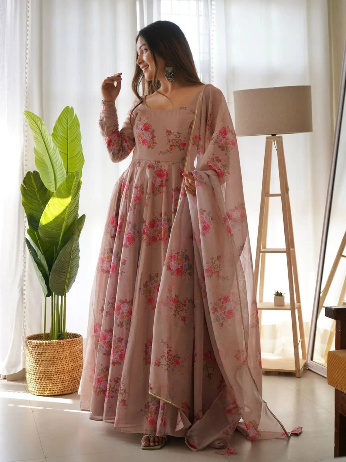     			kedar fab Beige Anarkali Georgette Women's Stitched Ethnic Gown ( Pack of 1 )