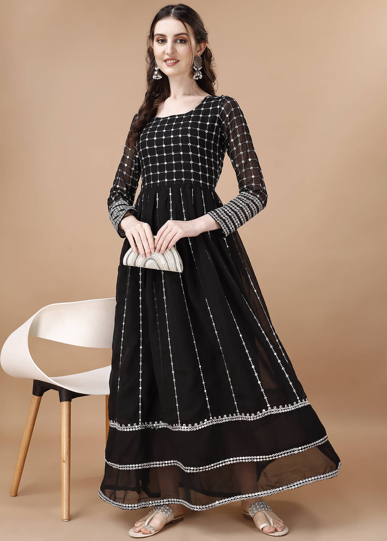 kedar fab Black Anarkali Georgette Women's Stitched Ethnic Gown ( Pack of 1 ) kedar fab Black Anarkali Georgette Women's Stitched Ethnic Gown ( Pack of 1 )