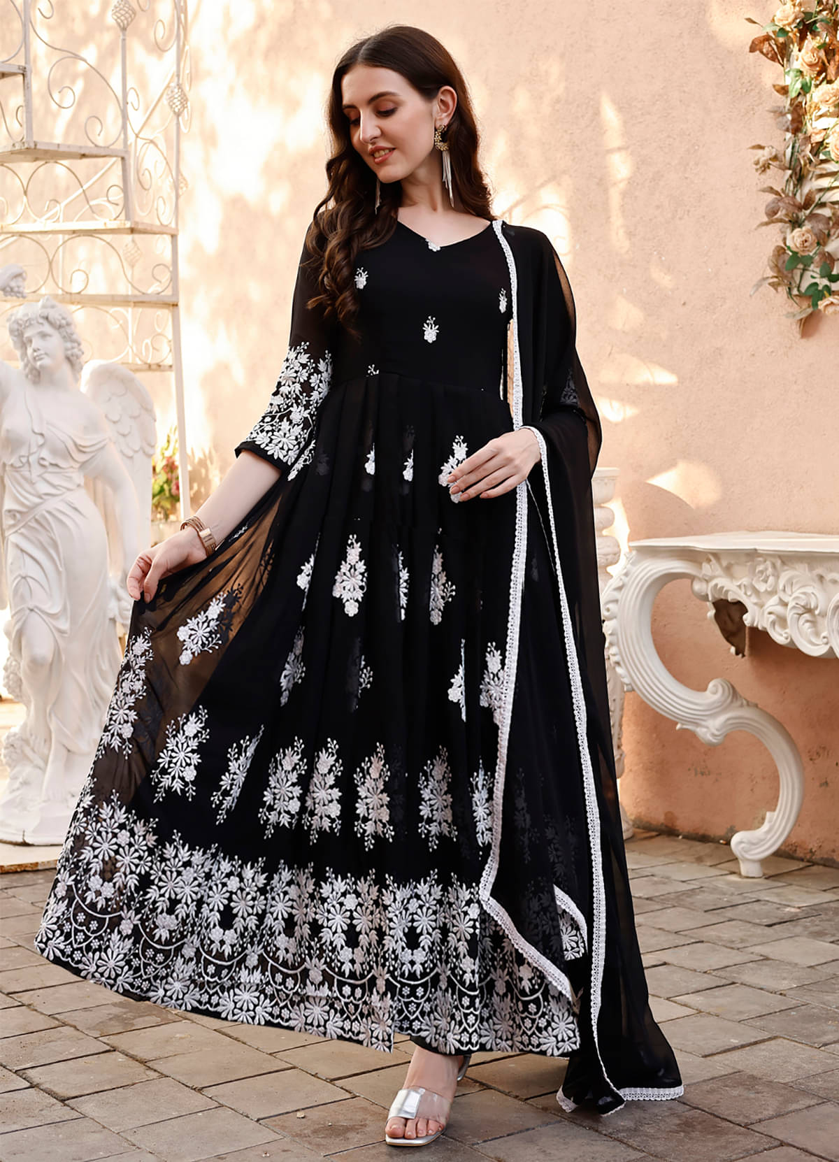 kedar fab Black Anarkali Georgette Women's Stitched Ethnic Gown ( Pack of 1 )     			kedar fab Black Anarkali Georgette Women's Stitched Ethnic Gown ( Pack of 1 )