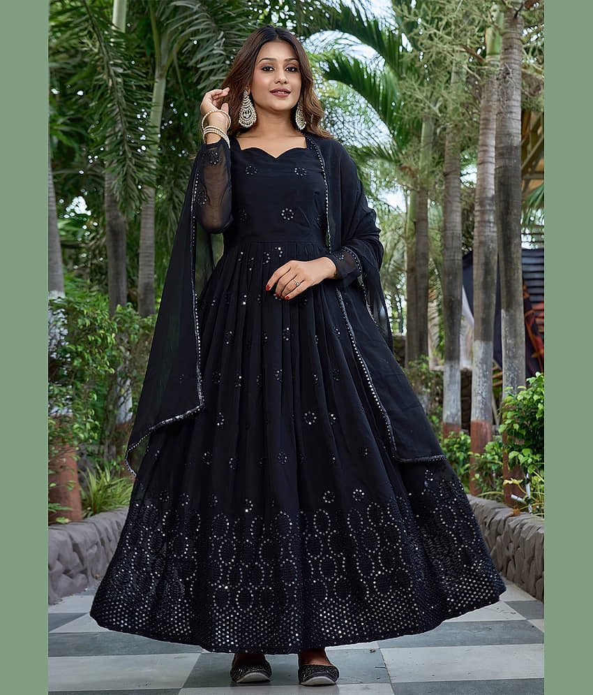 kedar fab Black Anarkali Georgette Women's Stitched Ethnic Gown ( Pack of 1 ) - Unstitched Fabrics | Buy online on ZillyBuy