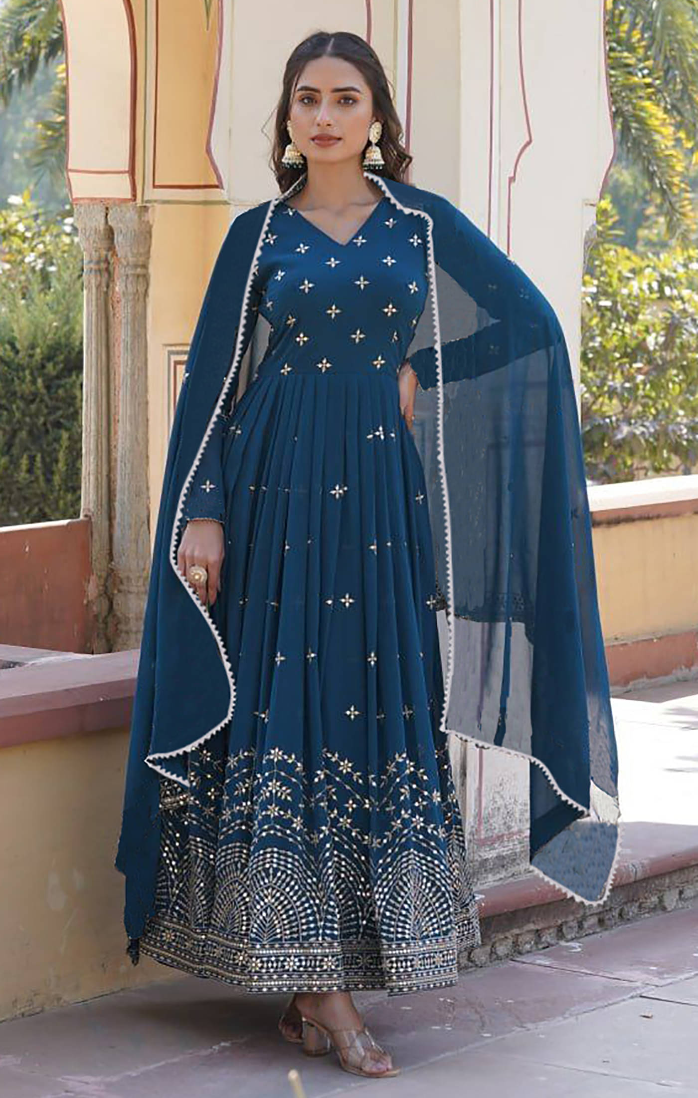 kedar fab Blue Anarkali Georgette Women's Stitched Ethnic Gown ( Pack of 1 ) kedar fab Blue Anarkali Georgette Women's Stitched Ethnic Gown ( Pack of 1 )