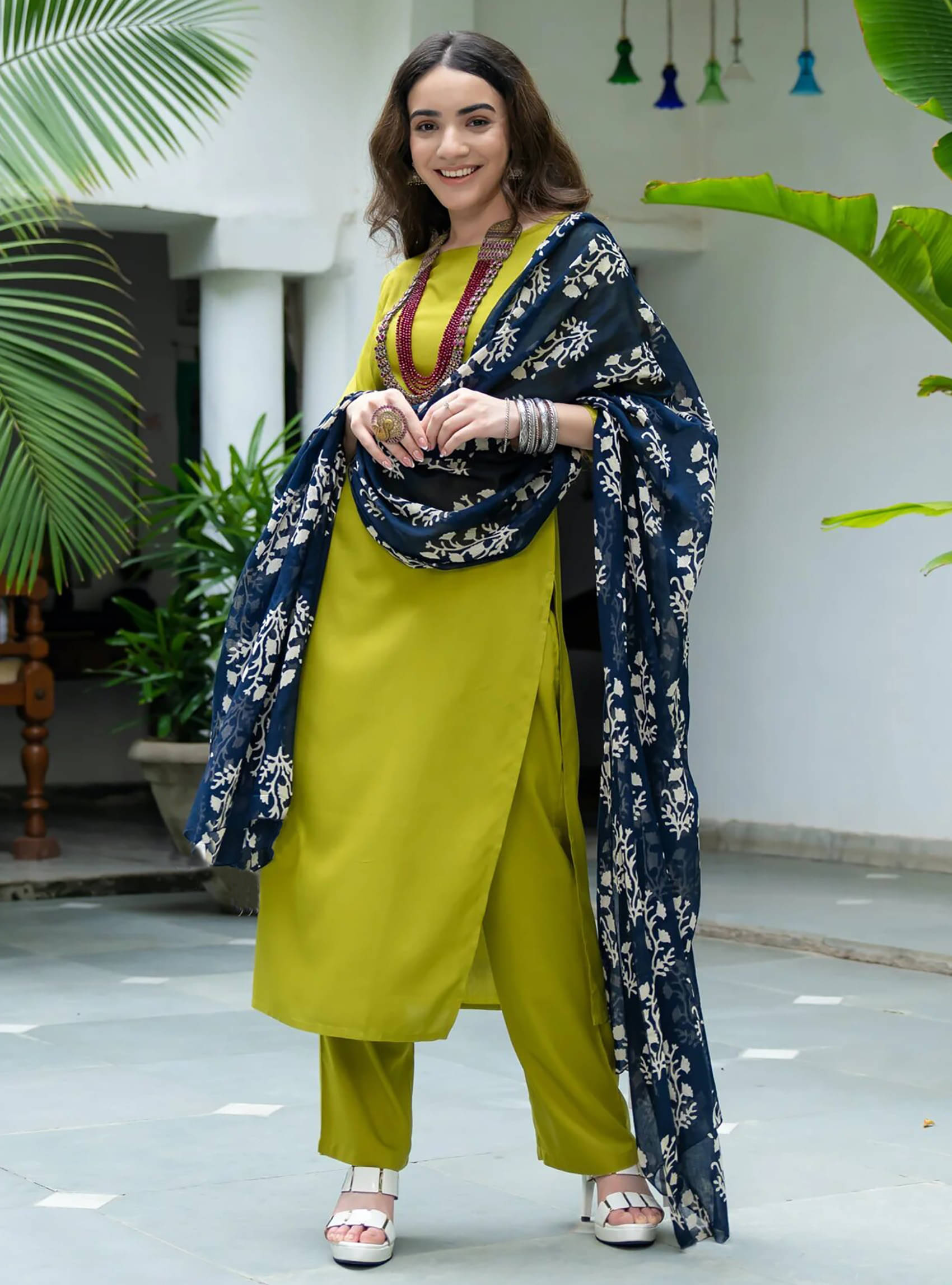    			kedar fab Cotton Silk Solid Kurti With Pants Women's Stitched Salwar Suit - Lime Green ( Pack of 1 )