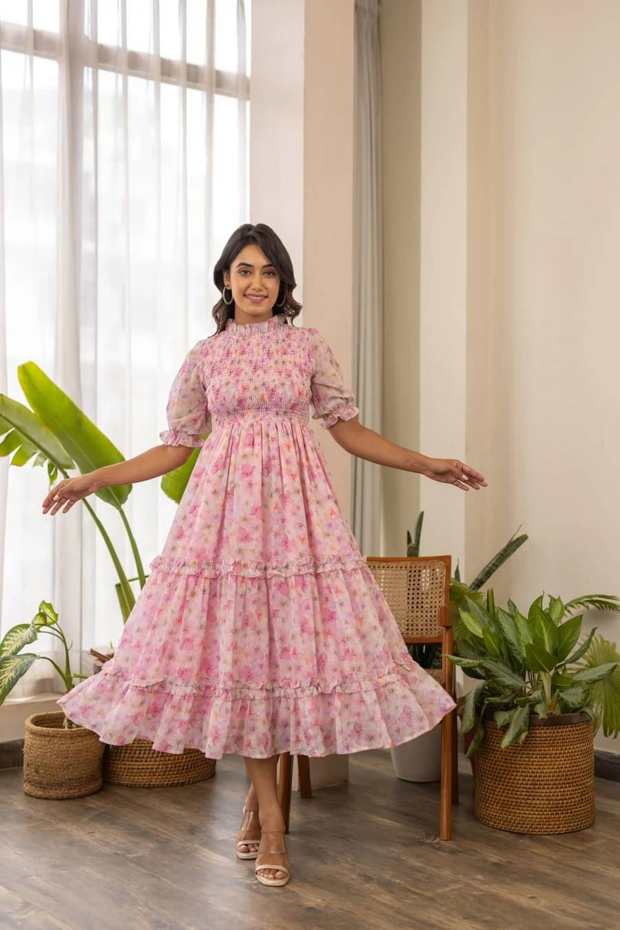 kedar fab Women Crepe Printed Fit & Flare Dress ( Pink ) kedar fab Women Crepe Printed Fit & Flare Dress ( Pink )