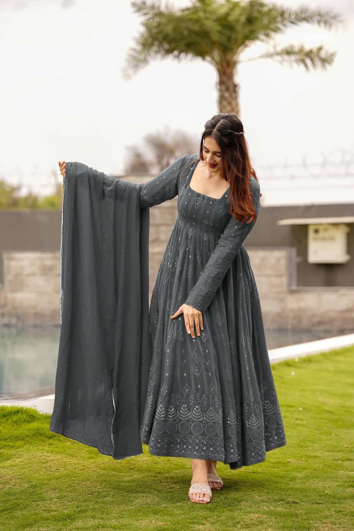 kedar fab Dark Grey Anarkali Georgette Women's Stitched Ethnic Gown ( Pack of 1 ) kedar fab Dark Grey Anarkali Georgette Women's Stitched Ethnic Gown ( Pack of 1 )
