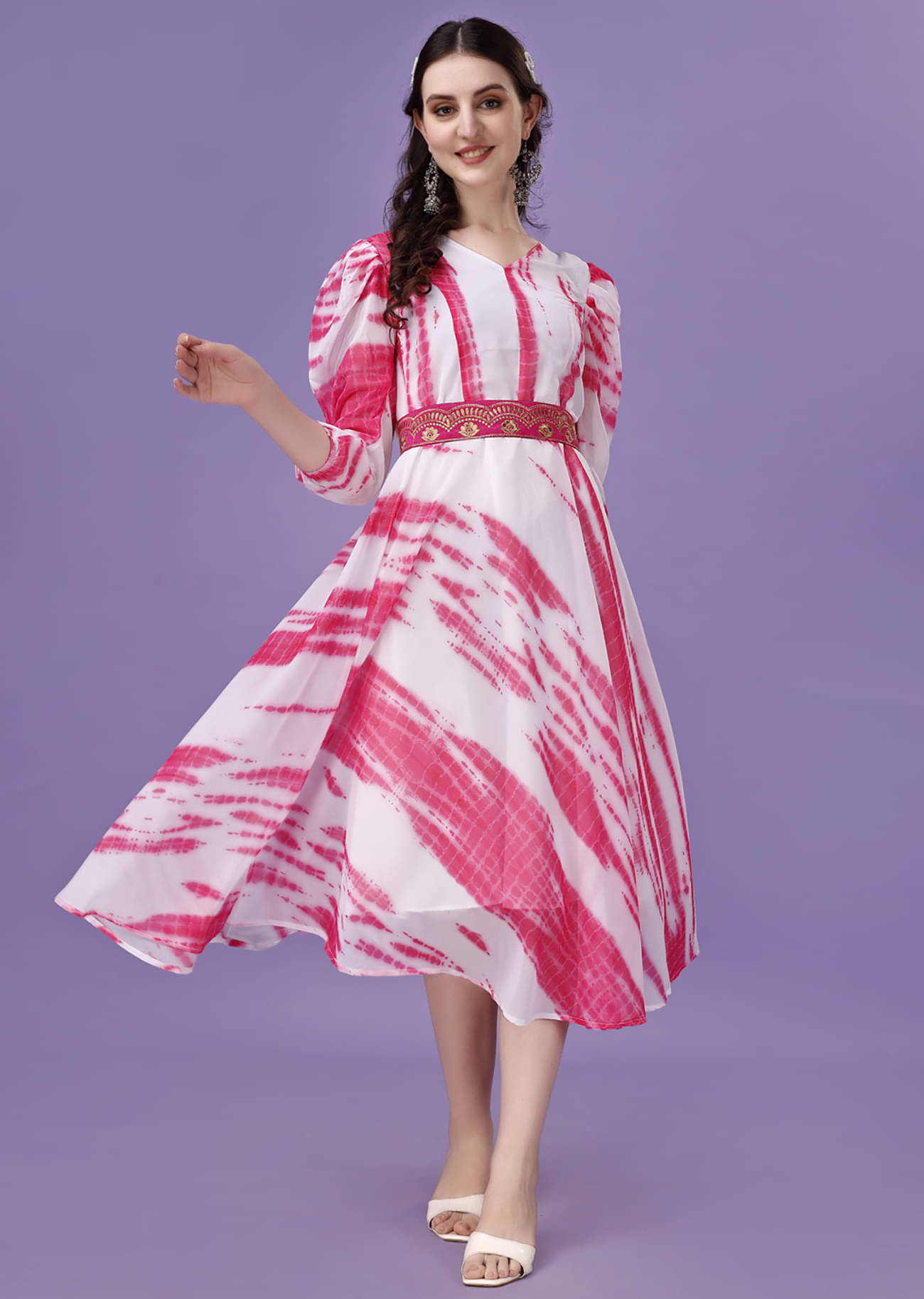 kedar fab Women Georgette Printed Fit & Flare Dress ( White ) kedar fab Women Georgette Printed Fit & Flare Dress ( White )