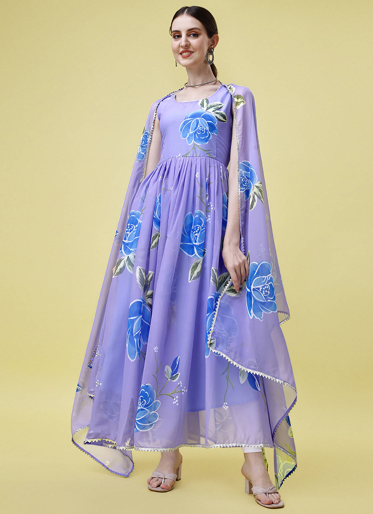 kedar fab Lavender Anarkali Georgette Women's Stitched Ethnic Gown ( Pack of 1 )     			kedar fab Lavender Anarkali Georgette Women's Stitched Ethnic Gown ( Pack of 1 )