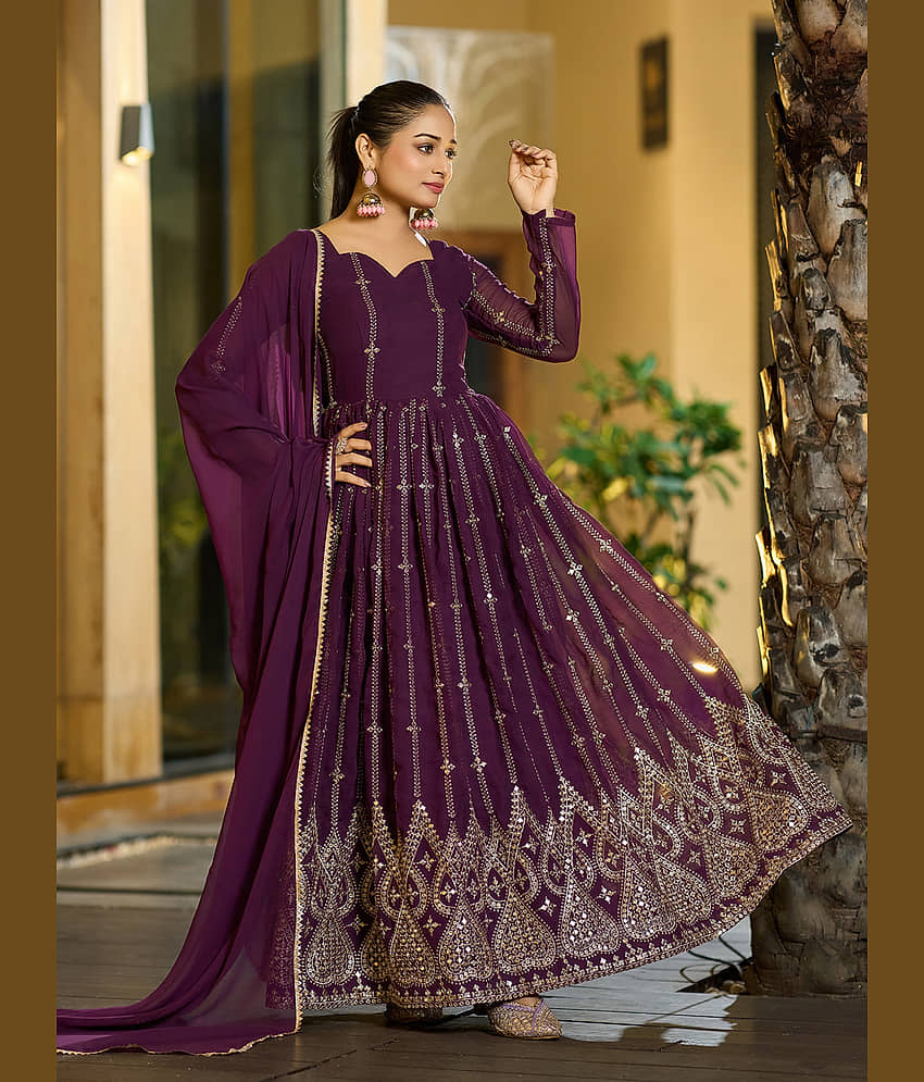 kedar fab Purple Anarkali Georgette Women's Stitched Ethnic Gown ( Pack of 1 ) - Unstitched Fabrics | Buy online on ZillyBuy