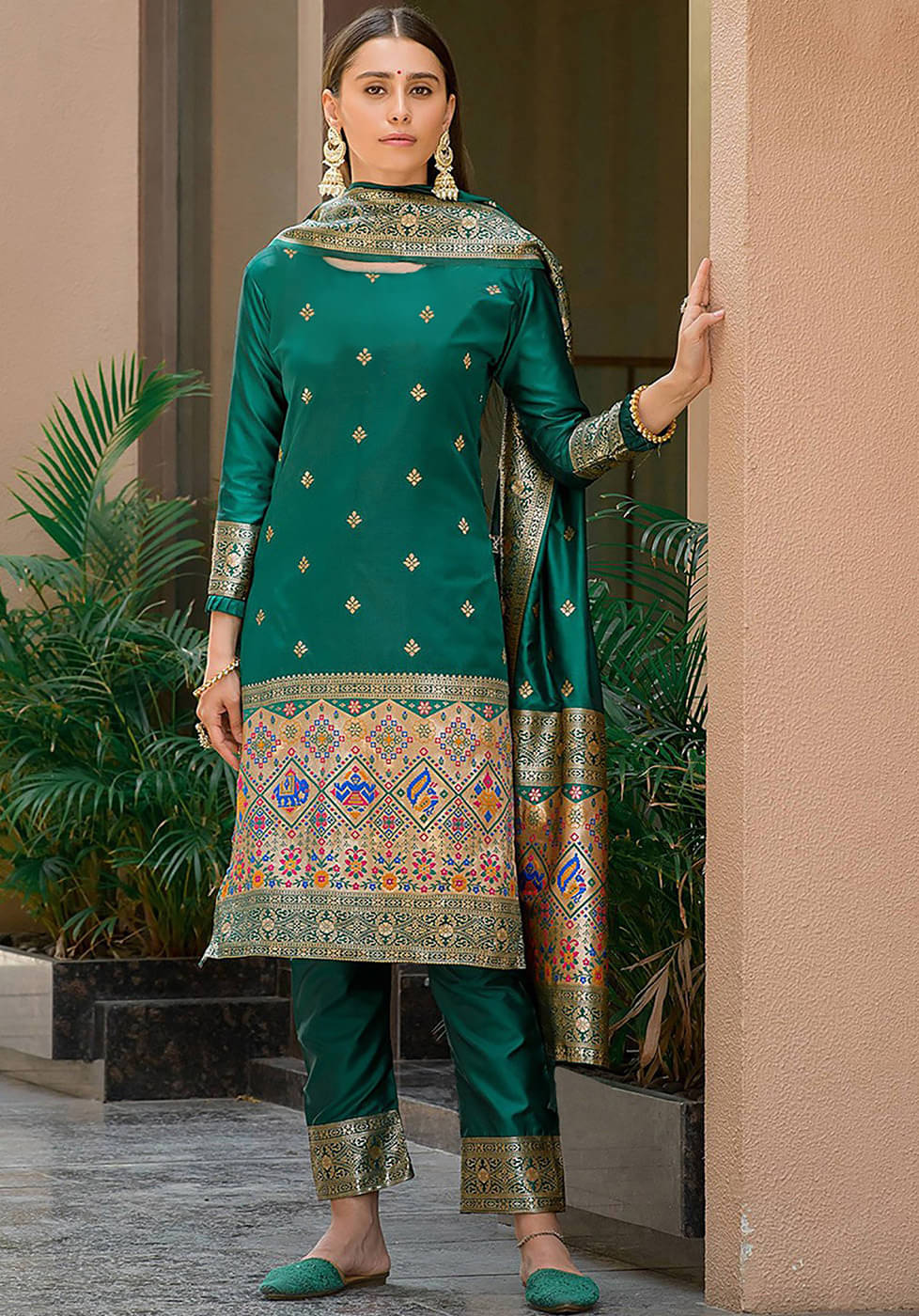 kedar fab Silk Blend Self Design Kurti With Pants Women's Stitched Salwar Suit - Green ( Pack of 1 ) kedar fab Silk Blend Self Design Kurti With Pants Women's Stitched Salwar Suit - Green ( Pack of 1 )