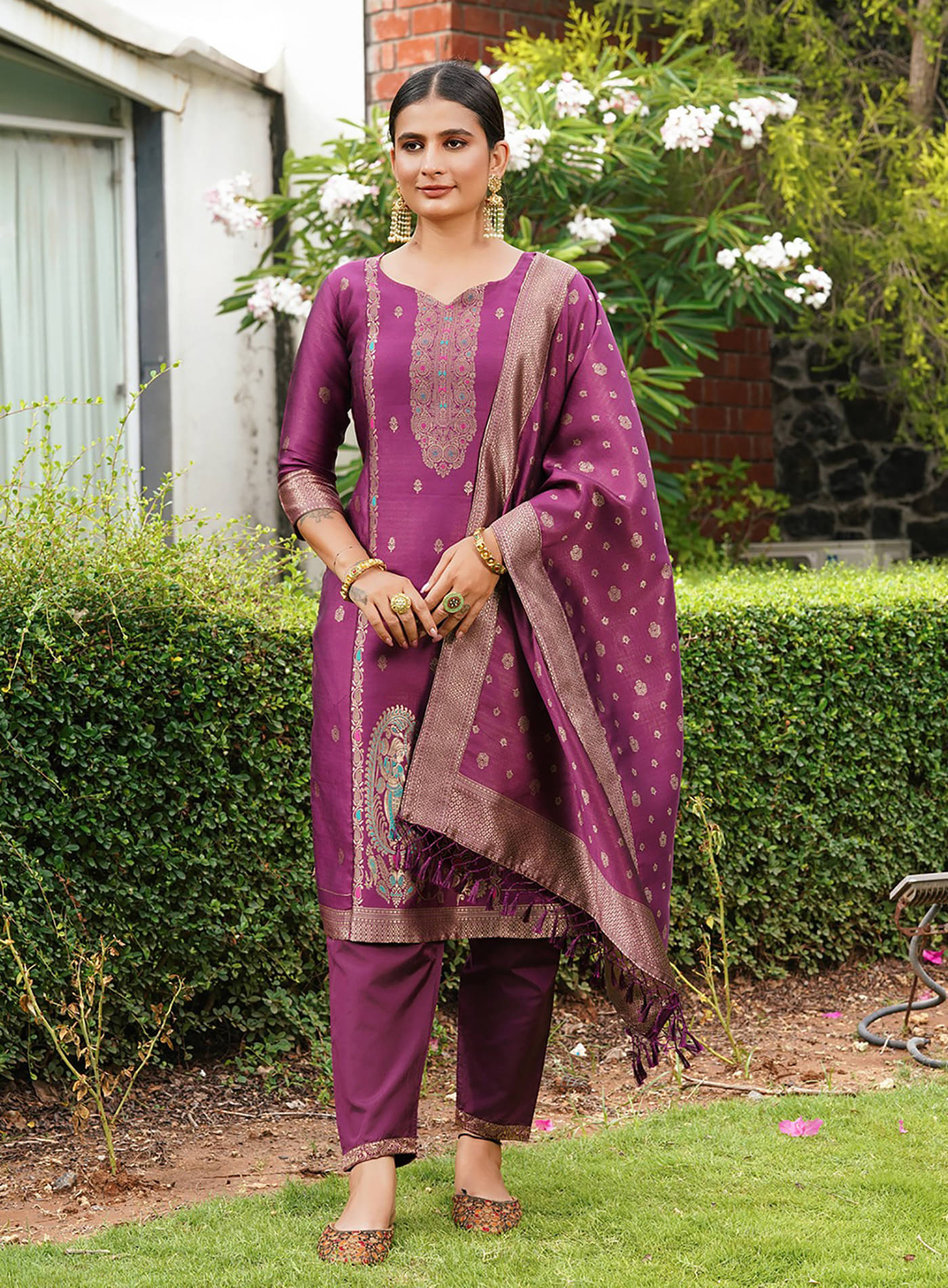 kedar fab Silk Blend Self Design Kurti With Pants Women's Stitched Salwar Suit - Purple ( Pack of 1 ) kedar fab Silk Blend Self Design Kurti With Pants Women's Stitched Salwar Suit - Purple ( Pack of 1 )