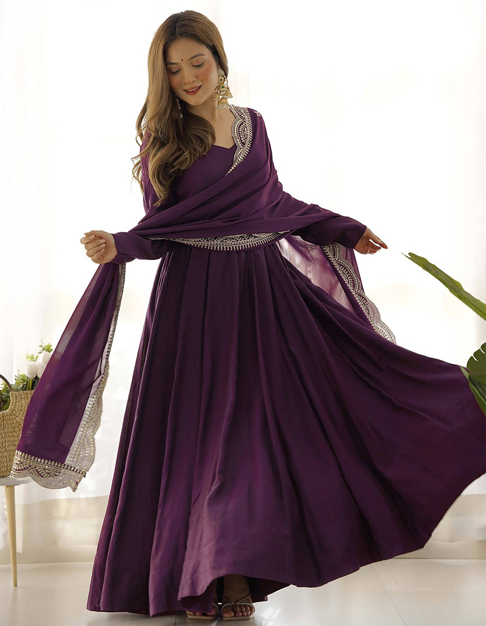 kedar fab Wine Anarkali Georgette Women's Stitched Ethnic Gown ( Pack of 1 ) - Unstitched Fabrics | Buy online on ZillyBuy